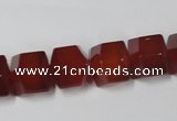 CAA146 15.5 inches 12*14mm faceted cube red agate gemstone beads