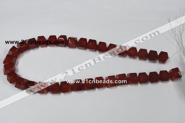 CAA146 15.5 inches 12*14mm faceted cube red agate gemstone beads