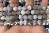 CAA1473 15.5 inches 12mm round matte banded agate beads wholesale