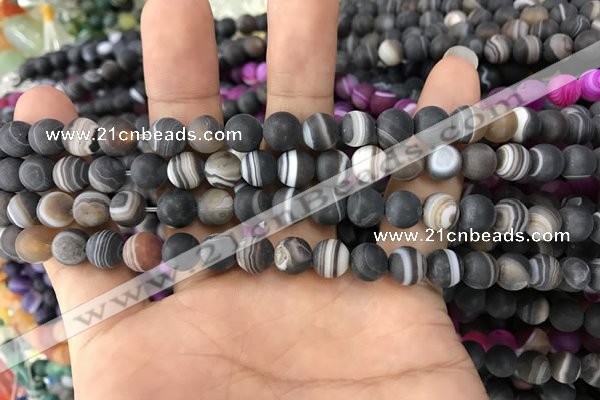 CAA1480 15.5 inches 6mm round matte banded agate beads wholesale