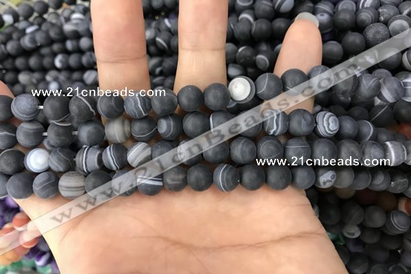 CAA1485 15.5 inches 6mm round matte banded agate beads wholesale