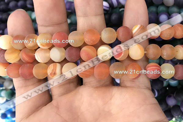 CAA1492 15.5 inches 10mm round matte banded agate beads wholesale