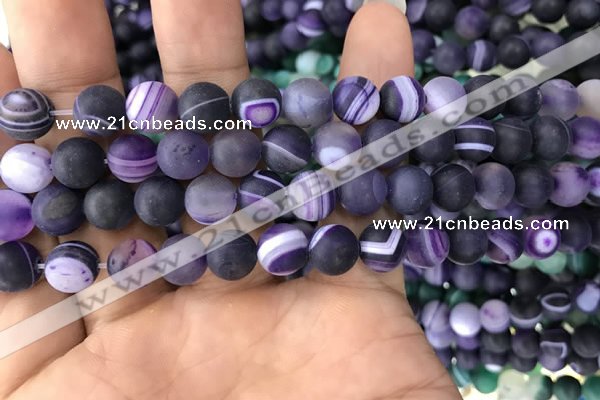 CAA1496 15.5 inches 8mm round matte banded agate beads wholesale