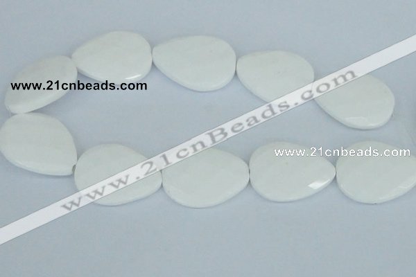 CAA15 15.5 inches 30*40mm faceted flat teardrop white agate beads