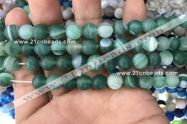 CAA1517 15.5 inches 10mm round matte banded agate beads wholesale