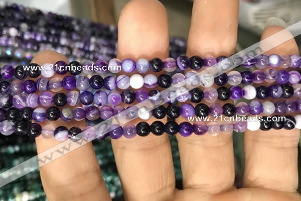 CAA1554 15.5 inches 4mm round banded agate beads wholesale