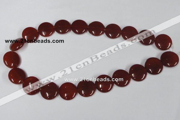 CAA159 15.5 inches 20mm flat round red agate gemstone beads