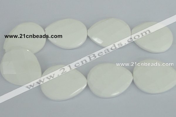 CAA16 15.5 inches 40*50mm faceted flat teardrop white agate beads