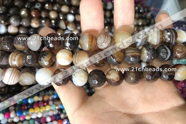 CAA1638 15.5 inches 12mm faceted round banded agate beads