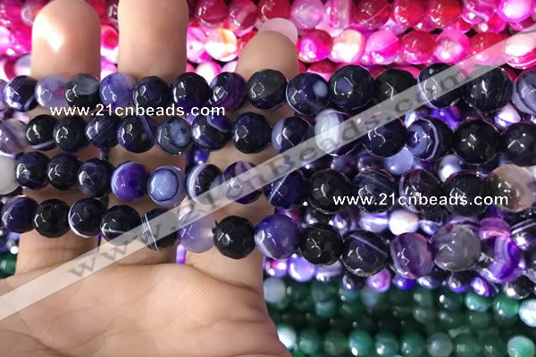 CAA1651 15.5 inches 8mm faceted round banded agate beads