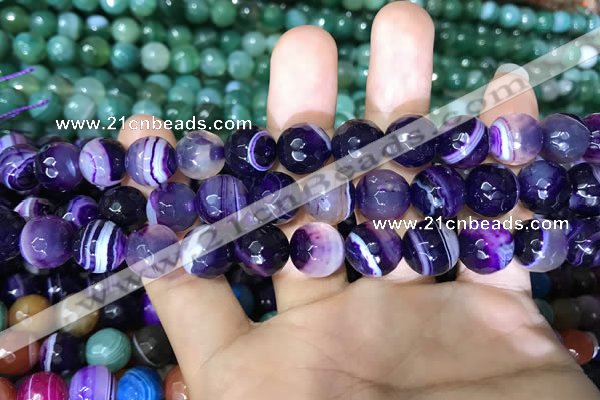 CAA1653 15.5 inches 12mm faceted round banded agate beads