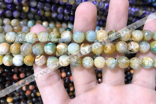 CAA1706 15 inches 8mm faceted round fire crackle agate beads