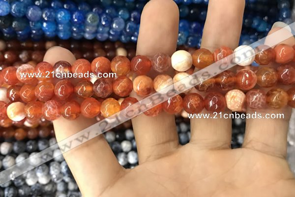 CAA1712 15 inches 8mm faceted round fire crackle agate beads