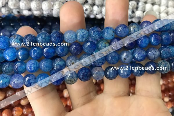 CAA1715 15 inches 8mm faceted round fire crackle agate beads