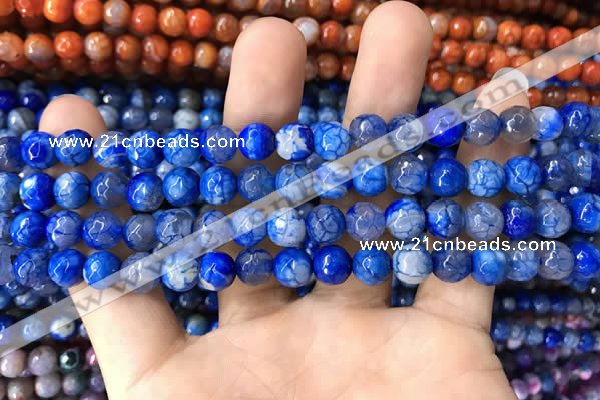 CAA1718 15 inches 8mm faceted round fire crackle agate beads