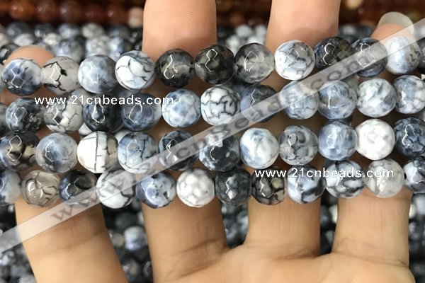 CAA1726 15 inches 10mm faceted round fire crackle agate beads