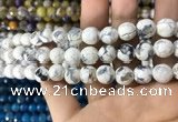 CAA1727 15 inches 10mm faceted round fire crackle agate beads