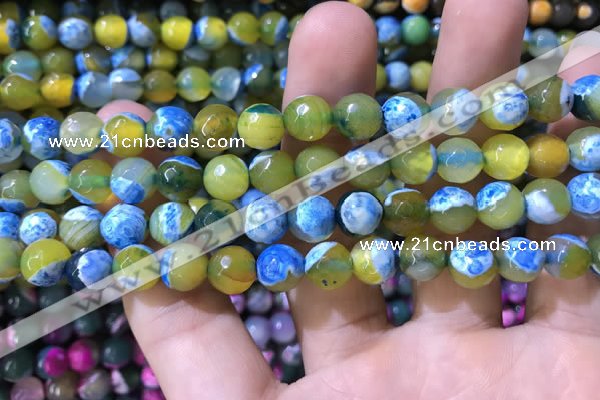 CAA1769 15 inches 8mm faceted round fire crackle agate beads