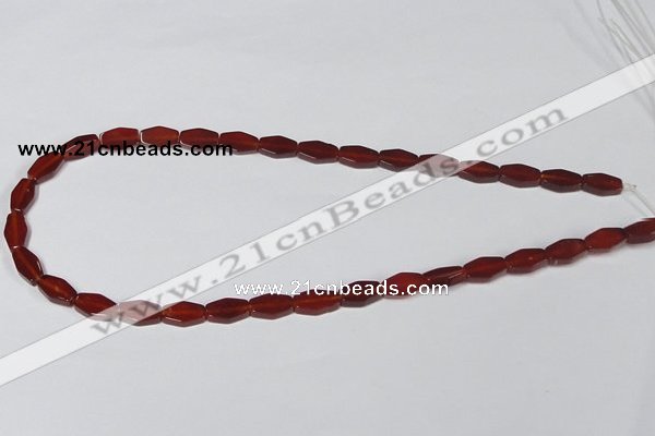 CAA177 15.5 inches 7*12mm hexagon red agate gemstone beads