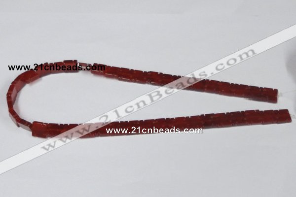 CAA178 15.5 inches 10*10mm carved square red agate gemstone beads