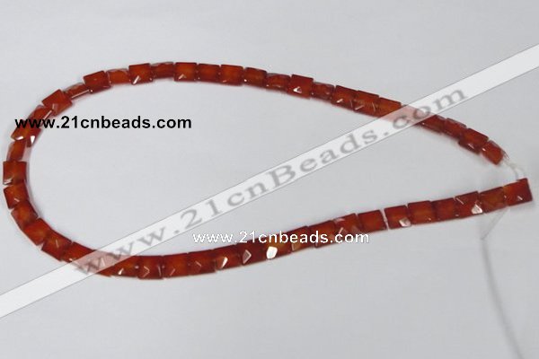 CAA179 15.5 inches 8*8mm faceted square red agate gemstone beads