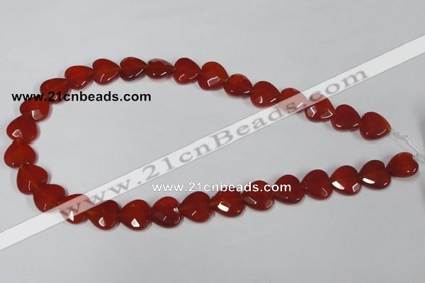 CAA180 15.5 inches 14*14mm faceted heart red agate gemstone beads