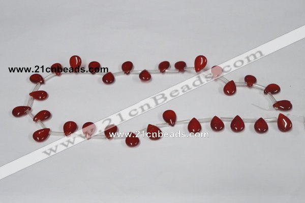 CAA185 Top-drilled 9*13mm flat teardrop red agate gemstone beads