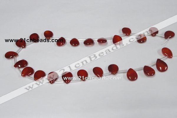 CAA186 Top-drilled 12*16mm flat teardrop red agate gemstone beads