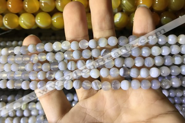 CAA2190 15.5 inches 4mm faceted round banded agate beads