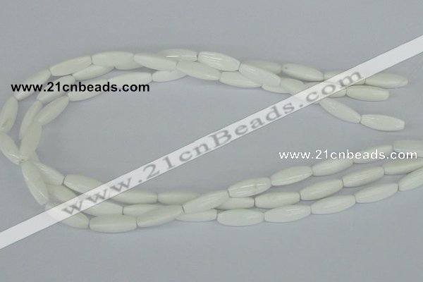 CAA22 15.5 inches 7*20mm faceted rice white agate gemstone beads