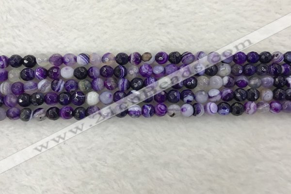 CAA2211 15.5 inches 4mm faceted round banded agate beads