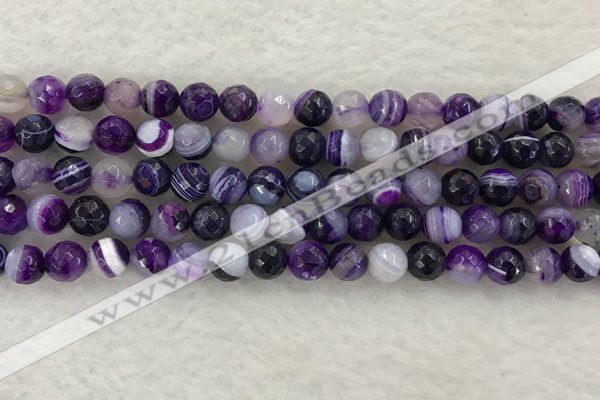 CAA2213 15.5 inches 8mm faceted round banded agate beads