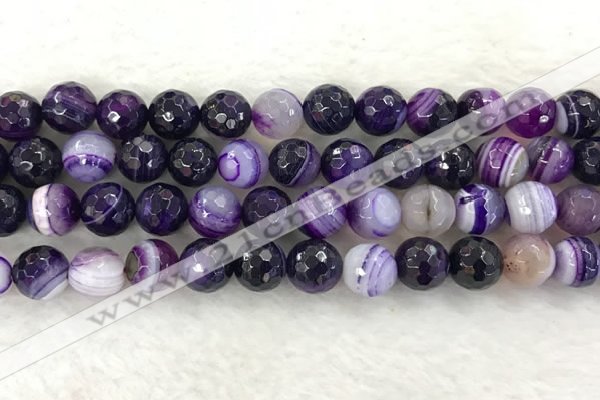 CAA2215 15.5 inches 12mm faceted round banded agate beads