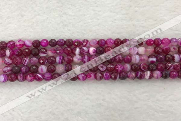 CAA2218 15.5 inches 4mm faceted round banded agate beads