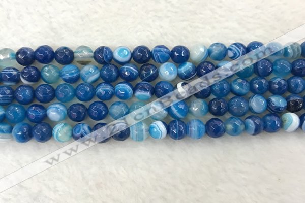 CAA2258 15.5 inches 8mm faceted round banded agate beads