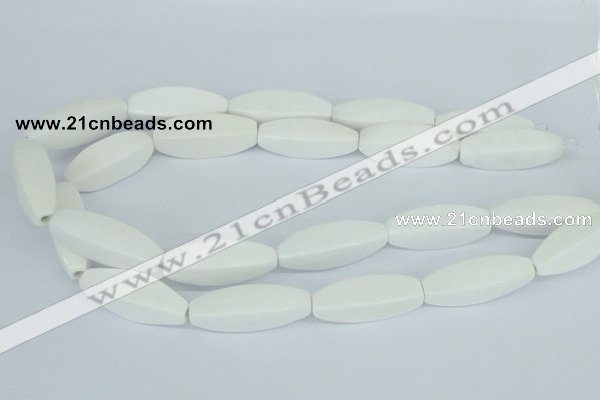 CAA23 15.5 inches 12*35mm faceted rice white agate gemstone beads