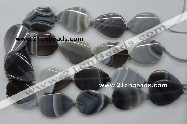 CAA237 15.5 inches 30*40mm flat teardrop grey line agate beads