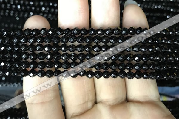 CAA2415 15.5 inches 4mm faceted round black agate beads wholesale