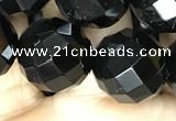 CAA2423 15.5 inches 20mm faceted round black agate beads wholesale