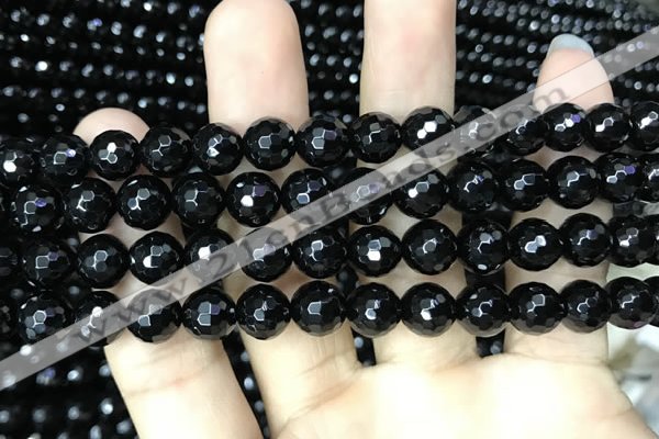 CAA2428 15.5 inches 10mm faceted round black agate beads wholesale