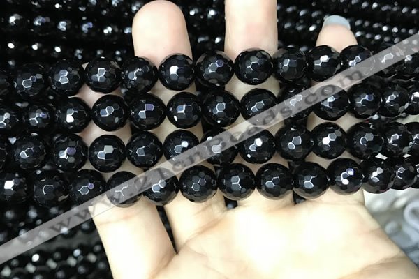 CAA2429 15.5 inches 12mm faceted round black agate beads wholesale