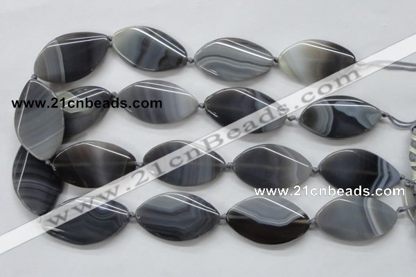 CAA243 15.5 inches 26*43mm twisted marquise grey line agate beads