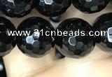 CAA2430 15.5 inches 14mm faceted round black agate beads wholesale