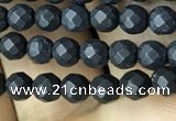 CAA2436 15.5 inches 3mm faceted round matte black agate beads