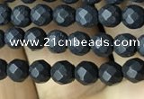 CAA2437 15.5 inches 4mm faceted round matte black agate beads