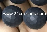 CAA2442 15.5 inches 14mm faceted round matte black agate beads