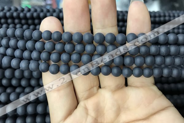 CAA2448 15.5 inches 6mm round matte black agate beads wholesale