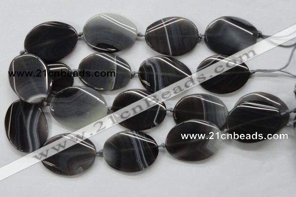 CAA245 15.5 inches 30*40mm twisted oval grey line agate beads