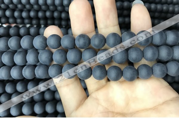 CAA2451 15.5 inches 12mm round matte black agate beads wholesale