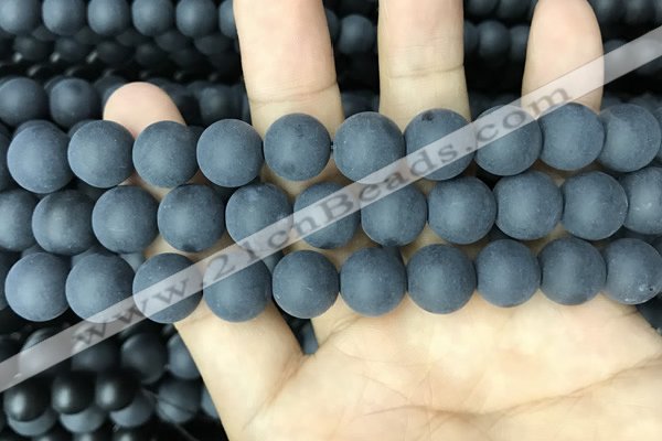 CAA2453 15.5 inches 16mm round matte black agate beads wholesale